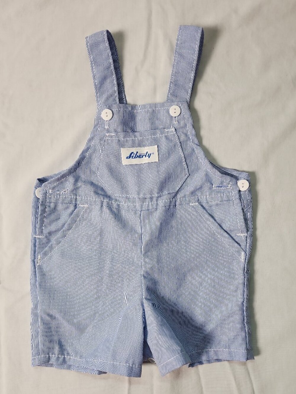 80s Liberty Baby Overalls 6/9 Months Made In USA Railroad Stripe Shortalls Vtg